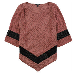 Alfani Womens Royal Bloom Crochet Trim Pullover Tunic Top Blouse Size M